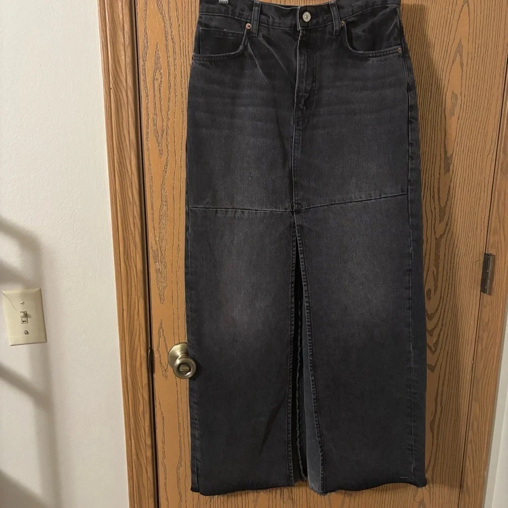 Reformation Tazz Maxi Denim Skirt Washed Black size 27